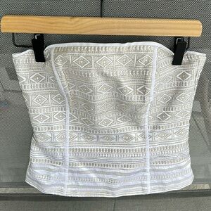 White House Black Market Boned Peplum Bustier w/Embroidery Gold/White Size 0